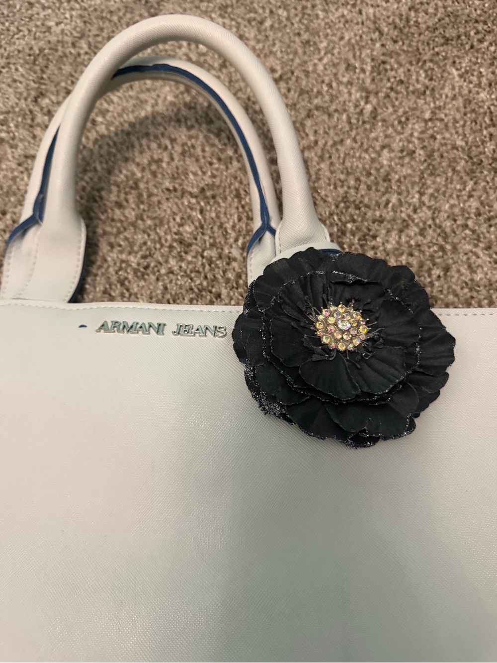 Armani Jeans Light Blue Tote Bag with Teiks Flower Clip